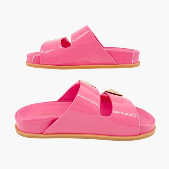Valentino Garavani One Stud Slide Sandals EU 38 US 8 Pink Patent Flat Mule - Picture 9 of 14